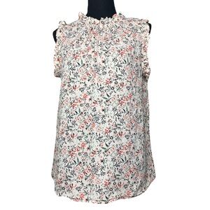 Bobeau Floral Ruffle Pink Blouse Tie Back Women’s‎ Medium